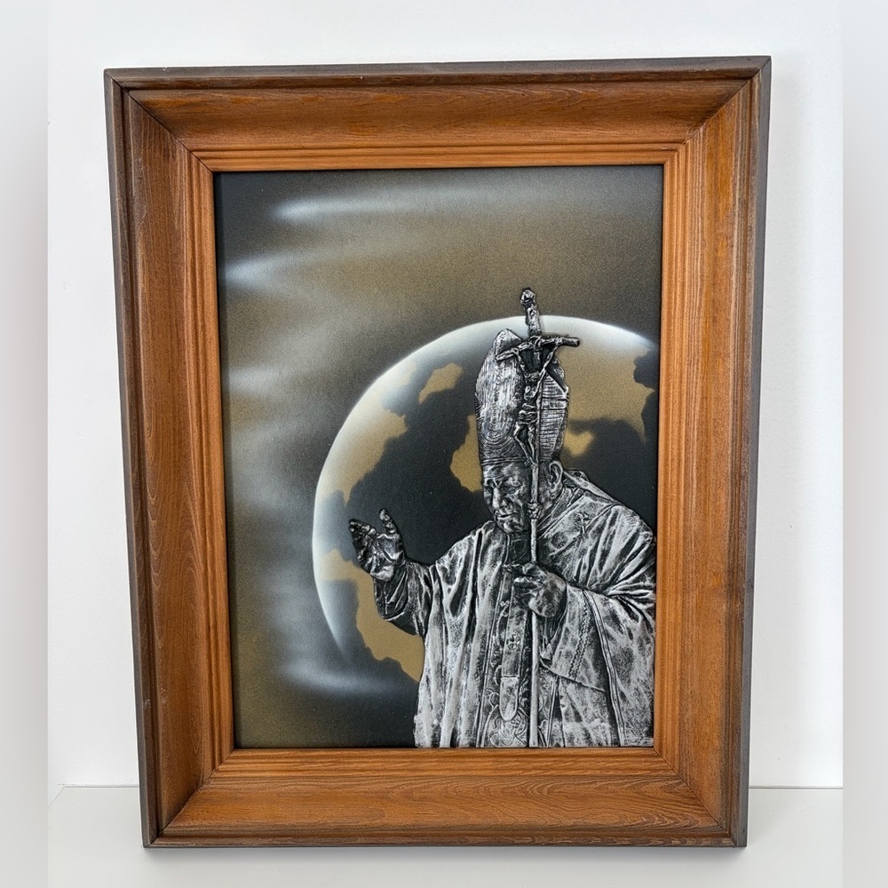 Vintage 3D Religious Wall Art – Pope John Paul II – Framed Statement Artwork